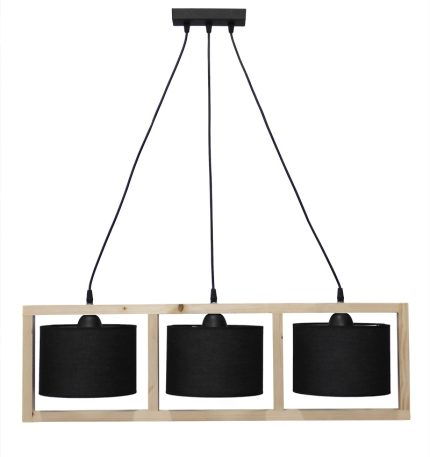HKF-03 3L WOOD ΜΑΥΡΟ-NATURAL ΚΡΕΜΑΣΤΟ Ε/27 ΞΥΛΟ-ΑΜΠΑΖΟΥΡ